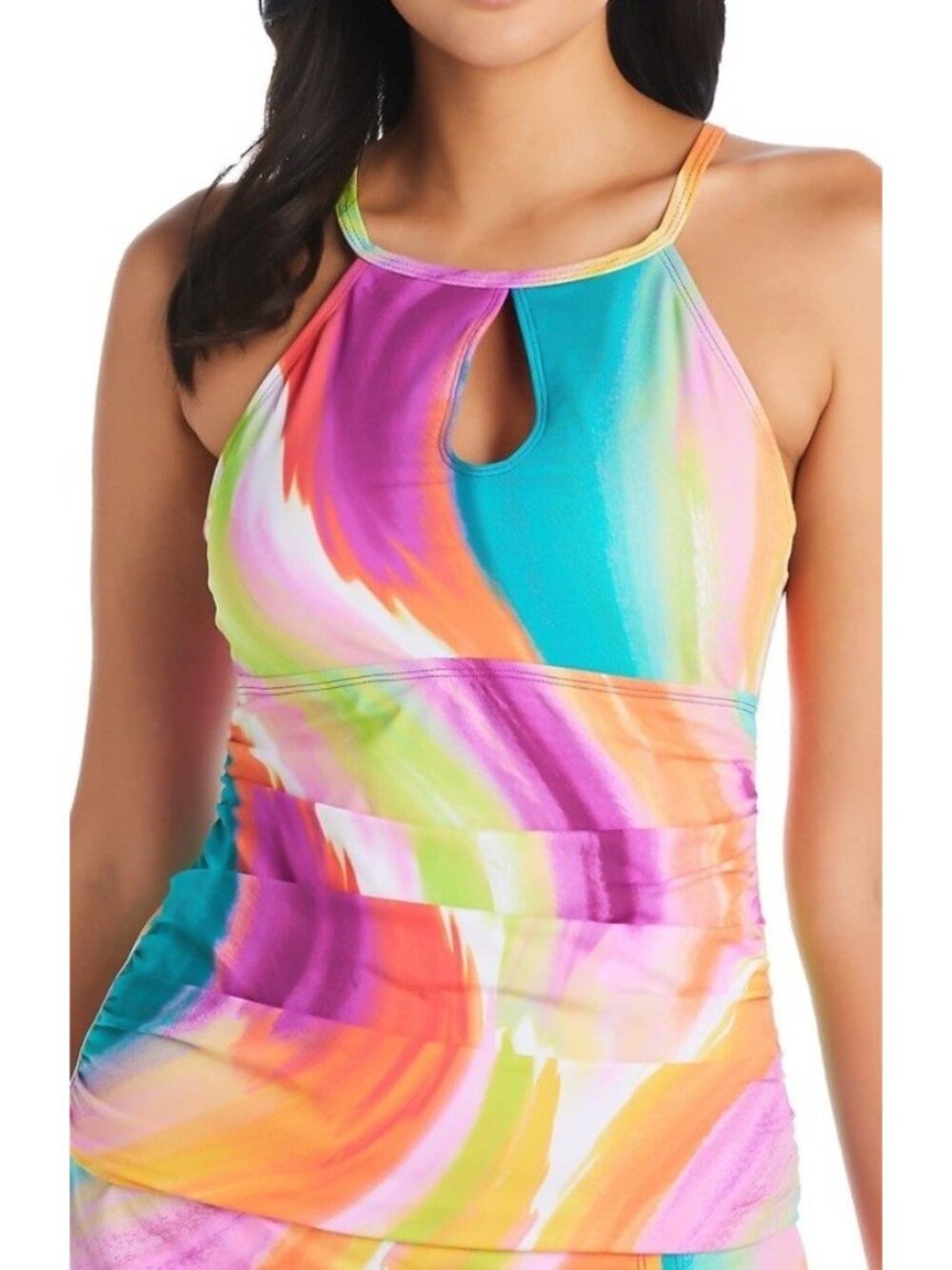 Bleu Rod Beattie Women's High Neck Tankini Top Multi-Color Abstract Size 10 NEW